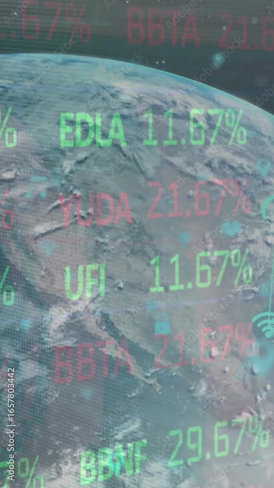 Aufkleber animation of network of connections with globe and data processing over warehouse