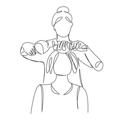 One continuous single drawing line art flat doodle hairdresser, coiffure, woman, client, hair, beauty, professional, care. Isolated image hand draw contour on a white background, hand drawn, not AI