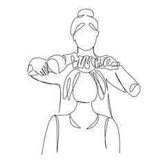 One continuous single drawing line art flat doodle hairdresser, coiffure, woman, client, hair, beauty, professional, care. Isolated image hand draw contour on a white background, hand drawn, not AI