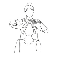 One continuous single drawing line art flat doodle hairdresser, coiffure, woman, client, hair, beauty, professional, care. Isolated image hand draw contour on a white background, hand drawn, not AI