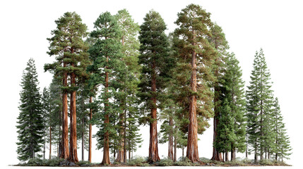 Tall Redwood Trees in the Forest background isolated on a Transparent background, PNG file.