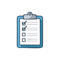 Illustration of a Blue Clipboard with a Checklist on White Paper Showing Completed and Incomplete Tasks