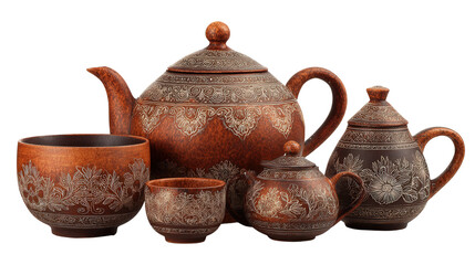 Traditional Tea Set background isolated on a Transparent background, PNG file.