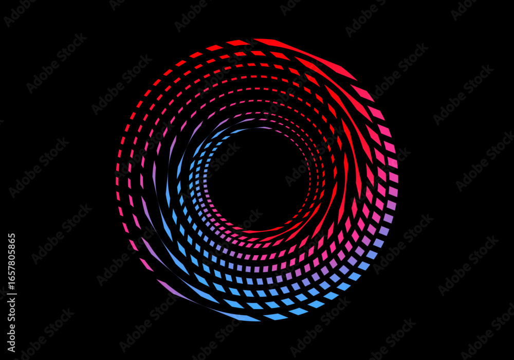 Poster vector background of rotating elliptical 3d shapes, consisting of a pattern of squares and wavy line