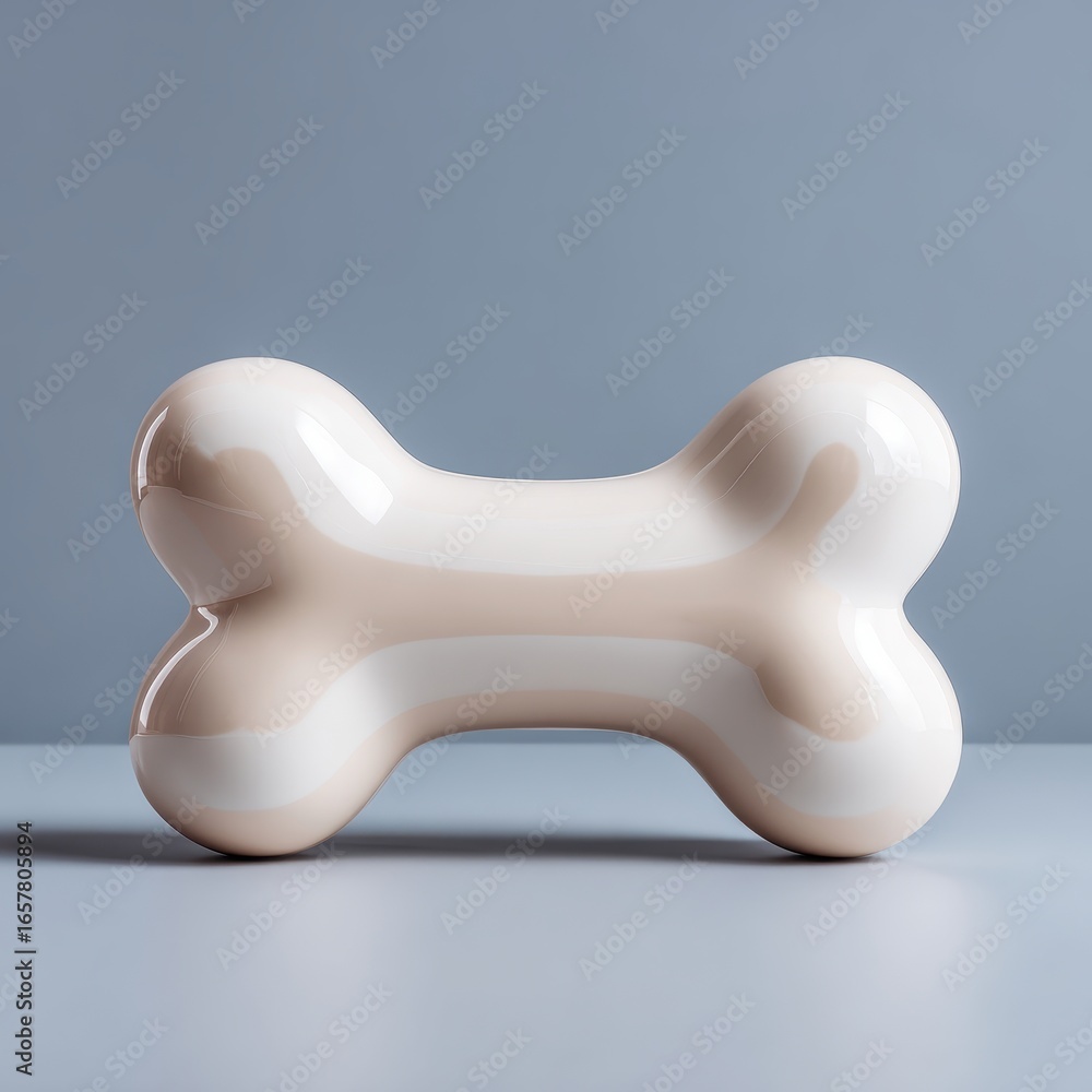 Poster cream and white bone shaped object with a glossy finish on a light gray background.