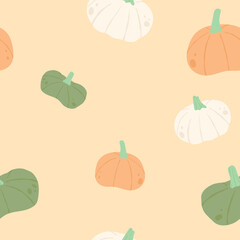 Seamless pumpkin vegetable pattern with autumn theme