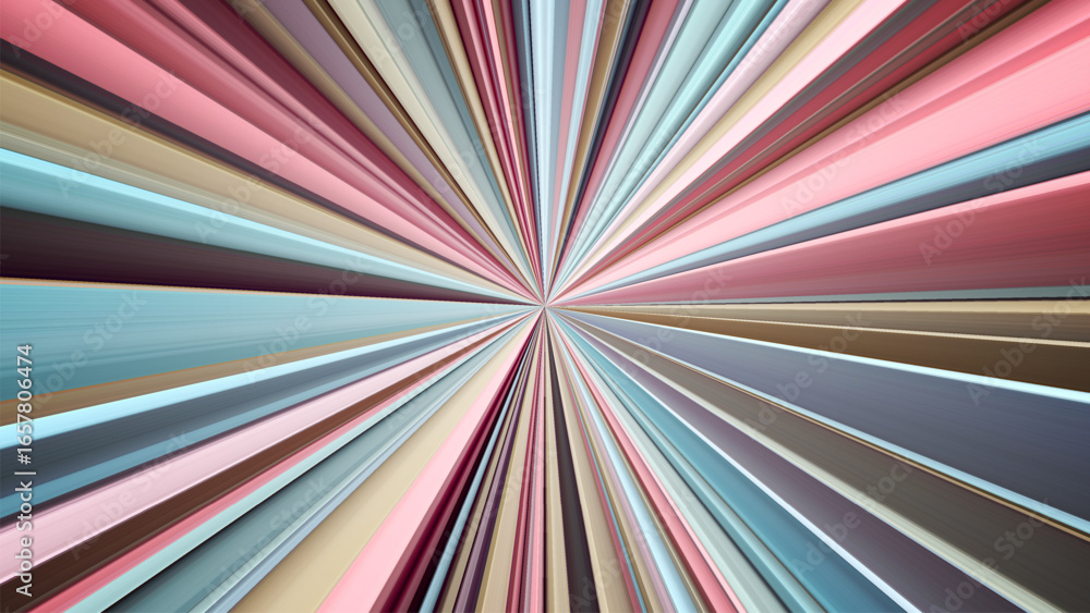 Poster vivid radial lines extend outward from center in balanced geometric pattern blending retro pastel hu
