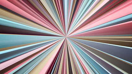 Obraz premium Vivid radial lines extend outward from center in balanced geometric pattern blending retro pastel hues with digital art aesthetics. Converging stripes or rays in soft muted tones. Vector background