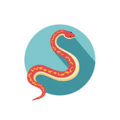 Obraz premium Crimson snake crawling on round vibrant blue backdrop casting shadow, cartoon style serpentine animal in studio