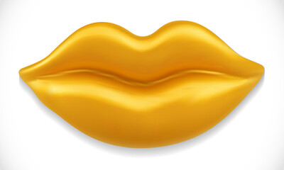 Golden glossy lips vector illustration with smooth 3D effect on white background. Lips, gold, glossy, shiny, luxury, 3D, vector, beauty, fashion, cosmetic, sensual, abstract, elegant,glitter