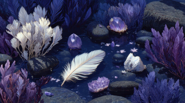 Exploring an abstract dreamscape with floating feathers, colors, and textures inspired by personal experiences of qualia