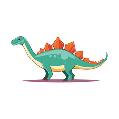 Fototapeta premium Green Stegosaurus Cartoon Illustration, Prehistoric Creature with Orange Plates on Back, Isolated on White, Vector Design