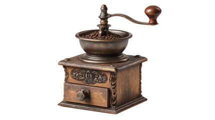 Vintage Coffee Grinder background isolated on a Transparent background, PNG file.