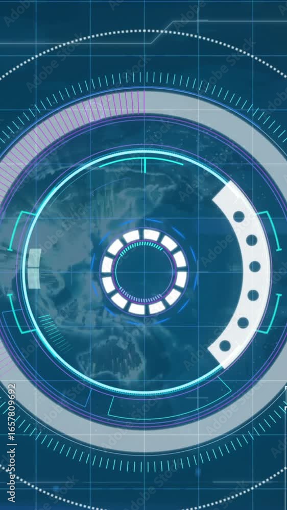 Aufkleber animation of arc reactor over loading bars over rotating globes against abstract background