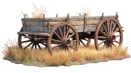 Fototapeta premium Vintage Wooden Cart in the Field background isolated on a Transparent background, PNG file.