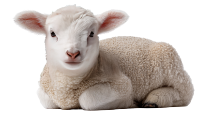 Cute lamb, lying down, fluffy white fleece