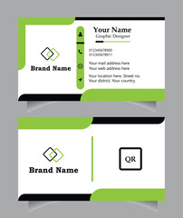 Modern business card design with green accents and qr code