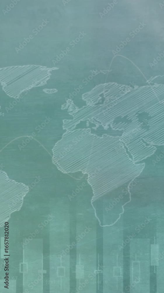 Poster animation of multiple graphs and map over blue background
