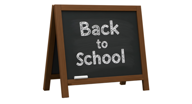 Back to School chalkboard sign. A wooden chalkboard sign with Back to School written in chalk