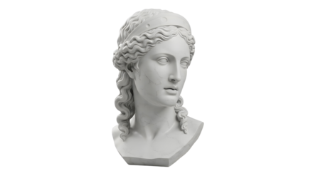 A classical bust sculpture of a woman's head, showcasing beauty and artistic detail