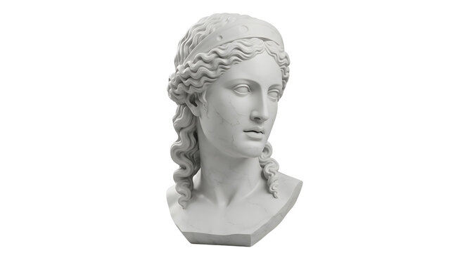 A classical bust sculpture of a woman's head, showcasing beauty and artistic detail - Powered by Adobe