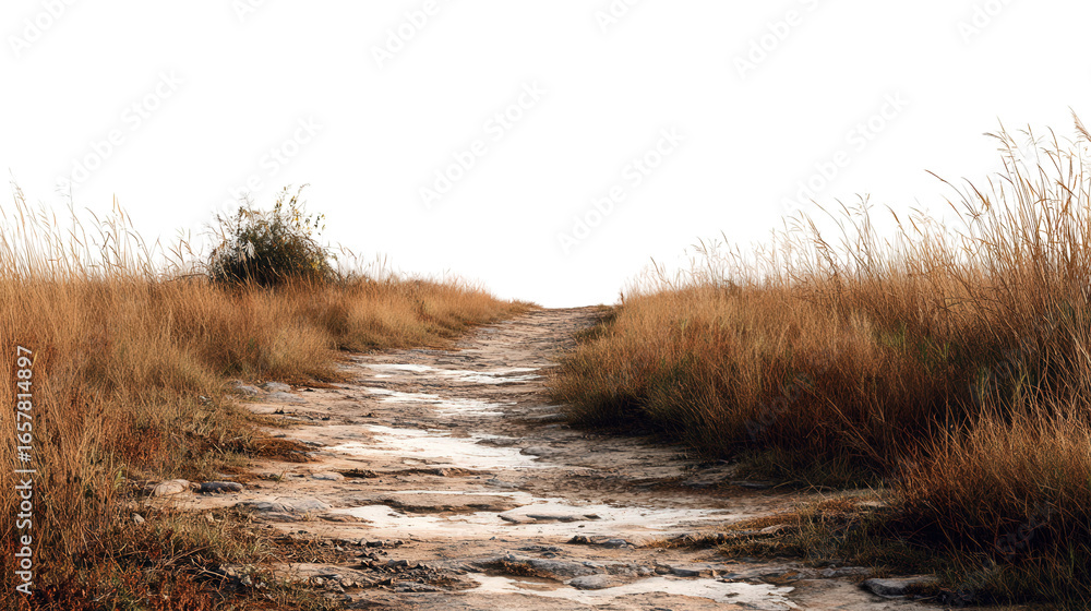Poster worn path in the wilderness background isolated on a transparent background, png file.