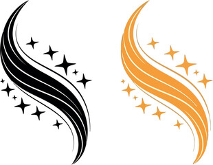 Elegant black and gold swirls with sparkles representing luxury beauty and glamour on white background