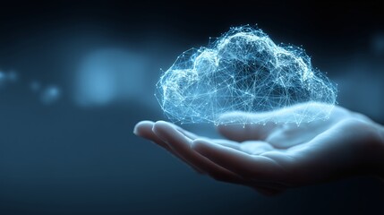 Digital Cloud Technology Concept with Hand Holding Virtual Cloud Network in Futuristic Design