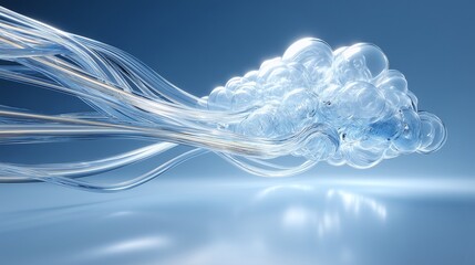 Ethereal Transparent Cloud and Waves Flowing Through a Dreamy Blue Background with Soft Light Effects