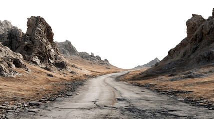 Worn Road Through the Valley background isolated on a Transparent background, PNG file.