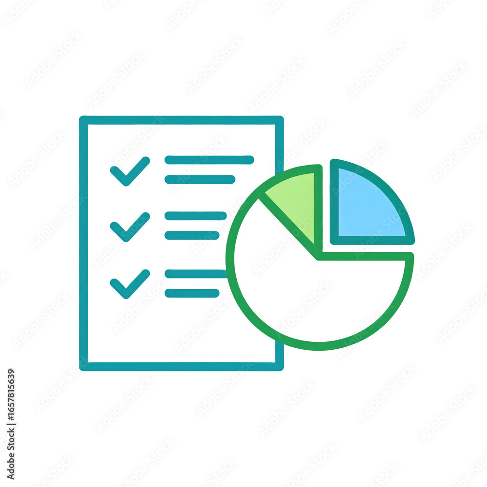 Poster checklist with three check marks next to lines of text, accompanied by a pie chart divided into thre