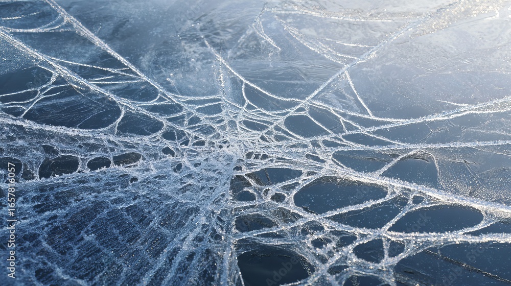 Poster delicate ice patterns create a stunning natural winter texture with intricate details and frosty bea