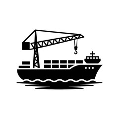 Obraz premium Cargo Ship Loading Crane Icon, Ship on the sea