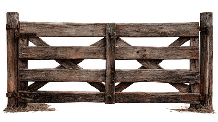 Worn Wooden Gate on the Farm background isolated on a Transparent background, PNG file.
