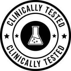 Circular stamp or seal indicating a product has been clinically tested and verified with a laboratory flask icon © Safwan Creatives