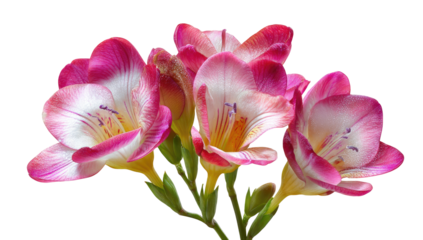 Close-up of four fritillary flowers in shades of pink and white.  Soft, delicate petals.  Detailed stamens.  Deep background