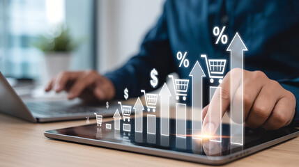 Business growth and financial success with digital marketing and data analysis