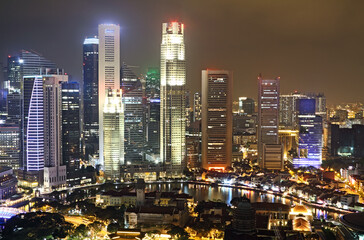 Naklejka premium Central Business District in Singapore City at night.