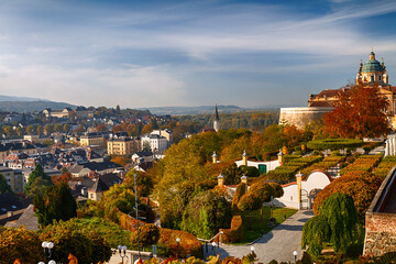 Fototapeta premium Autumn view of Melk Abbey and town in Austria