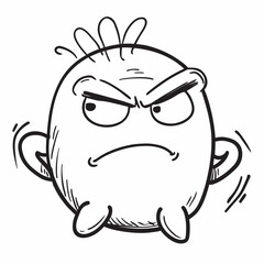 Obraz premium Grumpy cartoon character with furrowed brow and narrowed eyes expressing anger, frustration, and negative emotions in a bold, black and white design