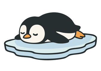 氷の上で眠るペンギンのイラスト