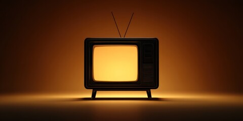 Retro television set with antenna glowing in the dark 3d illustration