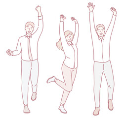 A vibrant vector illustration of joyous individuals with arms raised, celebrating life in energetic poses