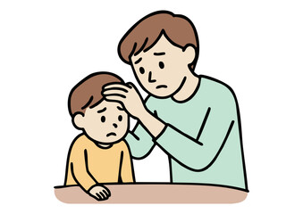 子どもの看病をする父親のイラスト