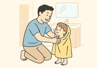 パパと子の風呂上がりのふれあい