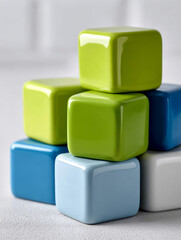 Fototapeta premium Glossy colorful cubes stacked in abstract arrangement.