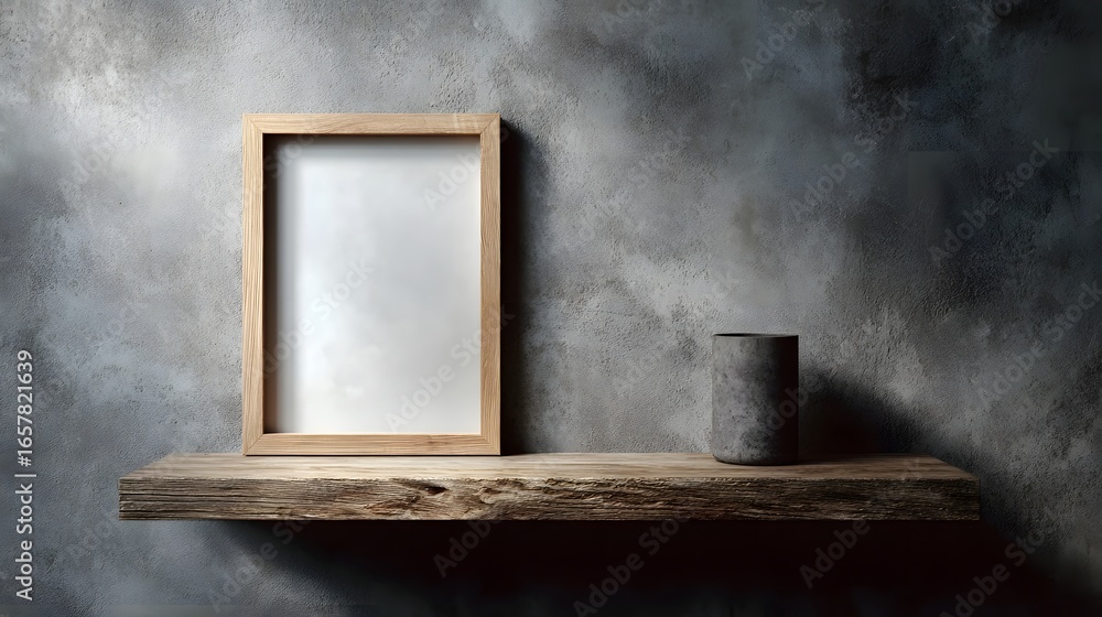 Canvas Prints minimalist wooden frame on a simple shelf