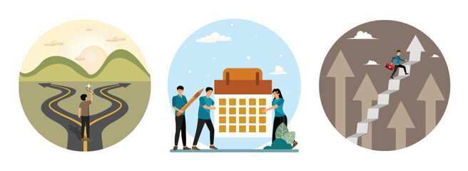 Finding career path or success route concept. Agenda of project deadline. Career path direction.