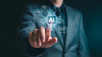Businessman interacting with artificial intelligence technology interface
