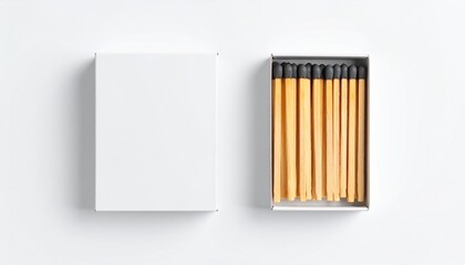 Open matchbox with white exterior containing neatly arranged wooden matches with brown heads